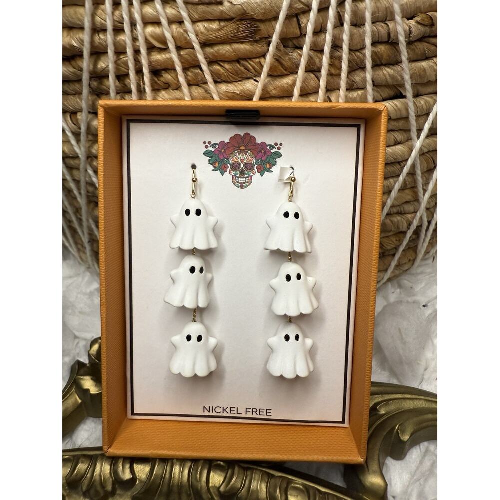 Stack Of Ghost Dangling Earrings Halloween Shabby Chic Victorian Vintage Style